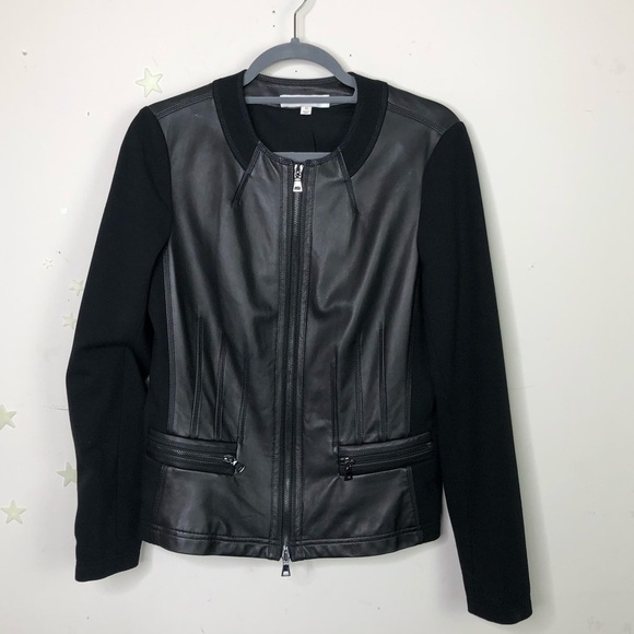 𝅺Ellen Tracy leather and fabric black moto jacket - Picture 6 of 12
